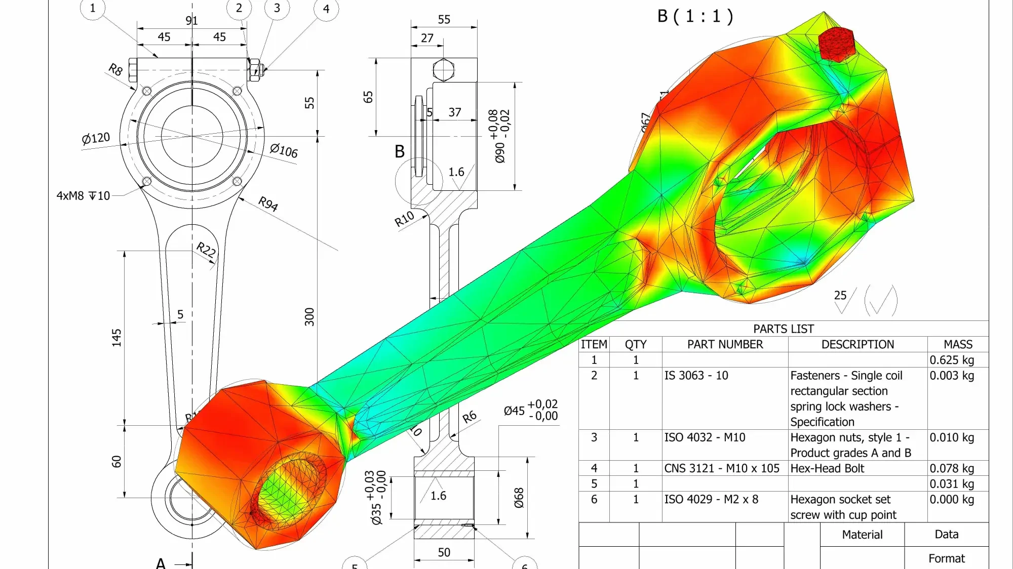 Finite-Elemente-Methode Analyse Pleuelkurbel für Reibung und Kräfte